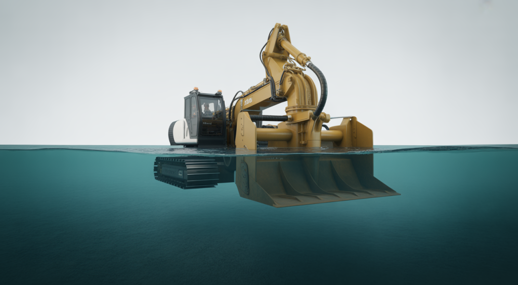 Remote controlled dredge in operation