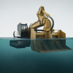 Remote controlled dredge in operation