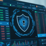 Secure cryptocurrency trading platform with a digital security shield, representing regulated crypto exchanges.