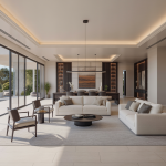 Luxurious modern home interior with high-end finishes and coastal views, representing a sophisticated residence