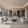 Luxurious modern home interior with high-end finishes and coastal views, representing a sophisticated residence