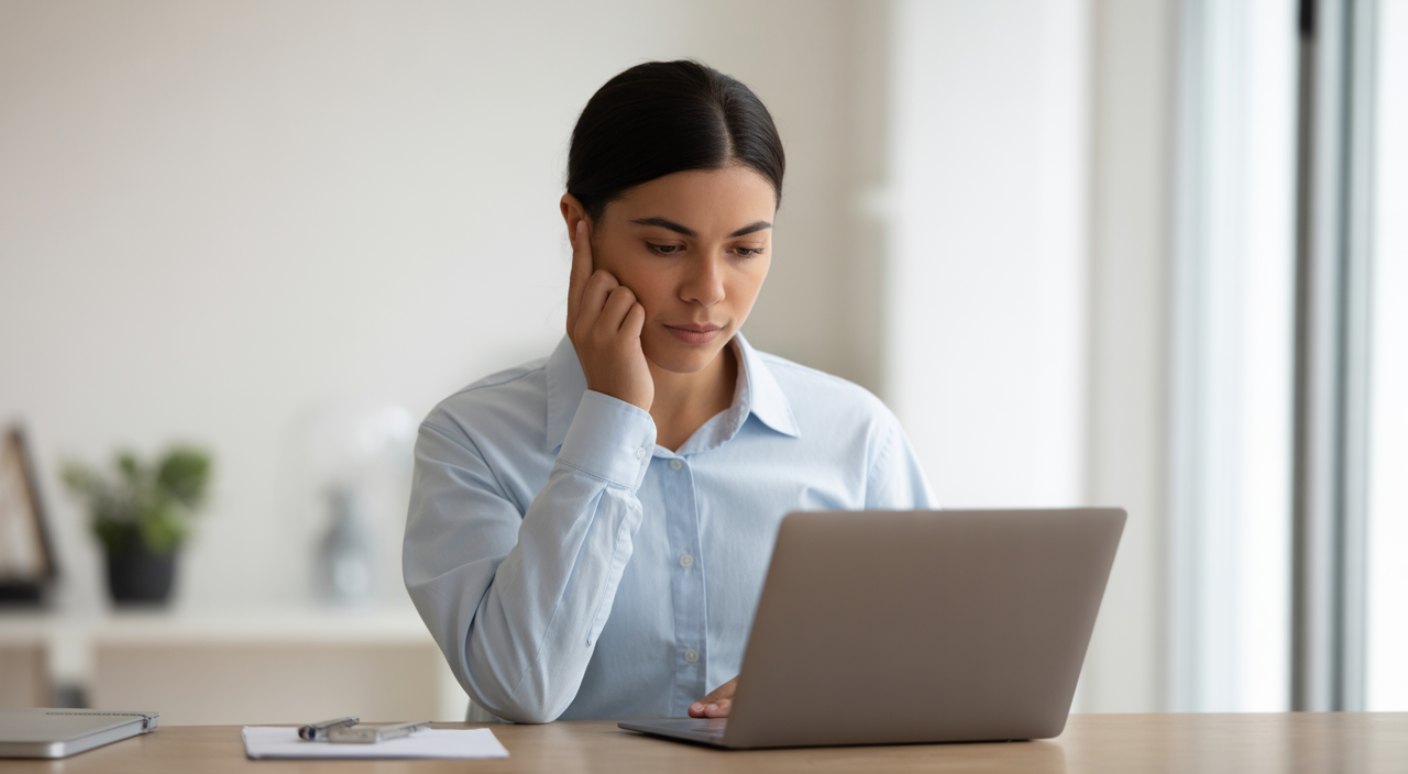 Person taking an online certification exam on a laptop, representing secure and trustworthy remote proctoring.