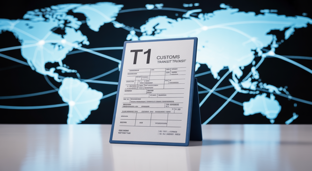 A T1 certificate document symbolizing smooth international customs transit for businesses.