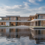 High-end modern luxury waterfront home in Florida with contemporary design and water reflections